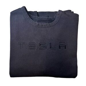 Tesla Authentic Mens Embroidered Crewneck Pullover Black Sweater Long Sleeve L